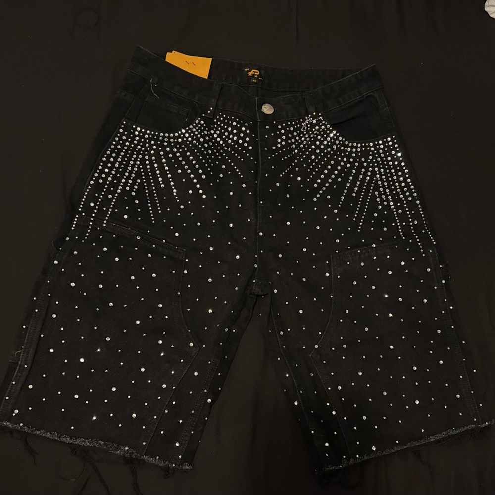 Men's Black Jean Shorts with Studded Detail